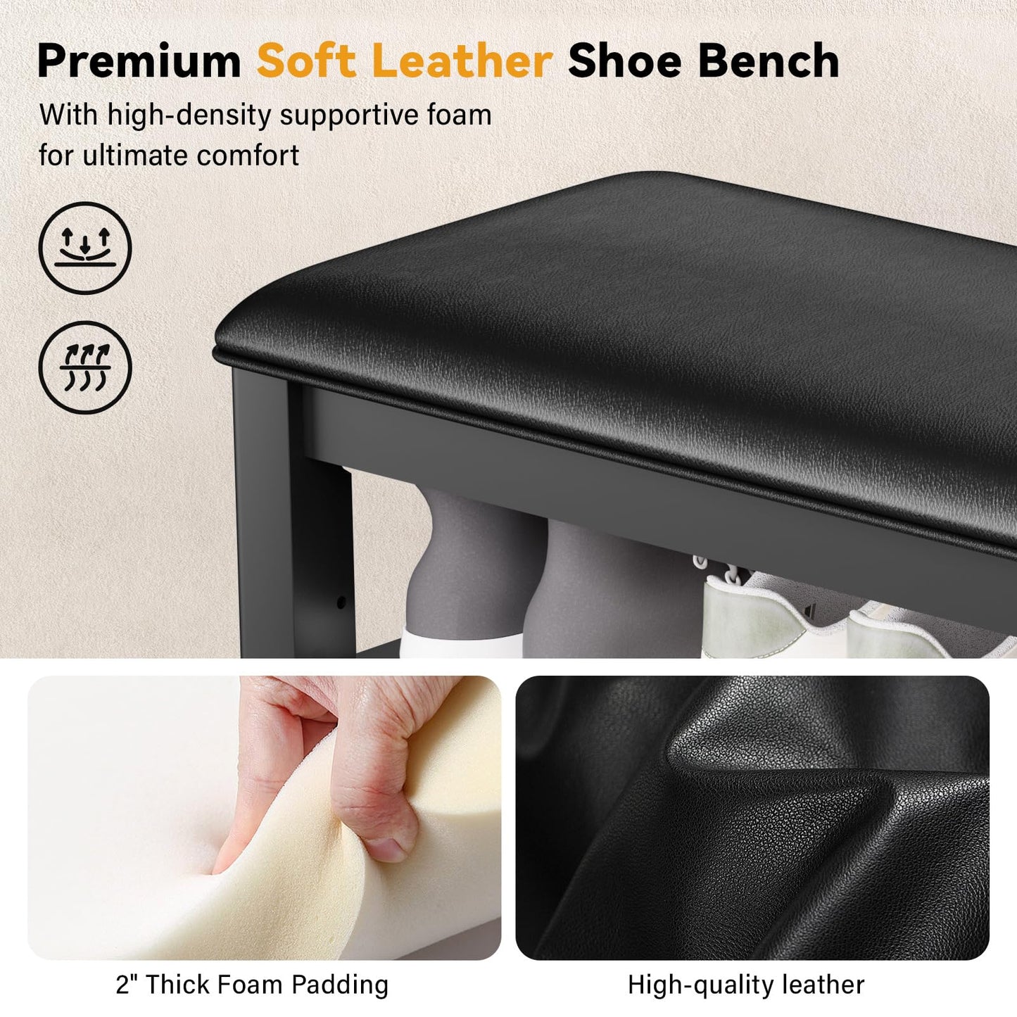 Entryway Shoe Bench Storage with Cushion Shelves