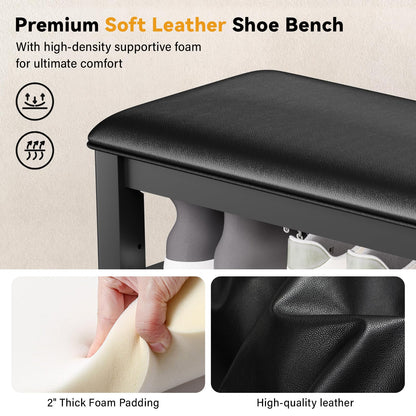 Entryway Shoe Bench Storage with Cushion Shelves