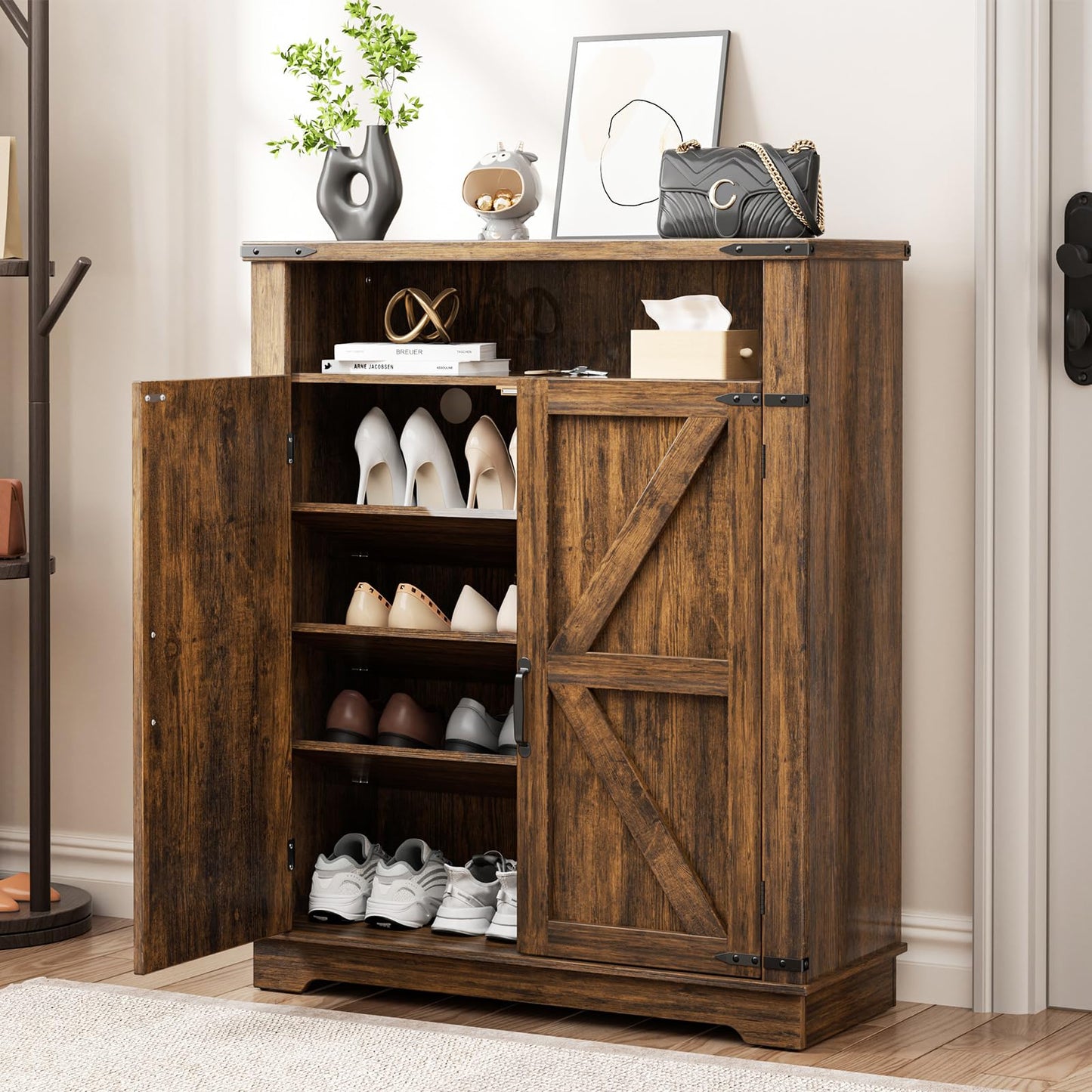 5 Tier Shoe Storage Cabinet Farmhouse Shoe Rack