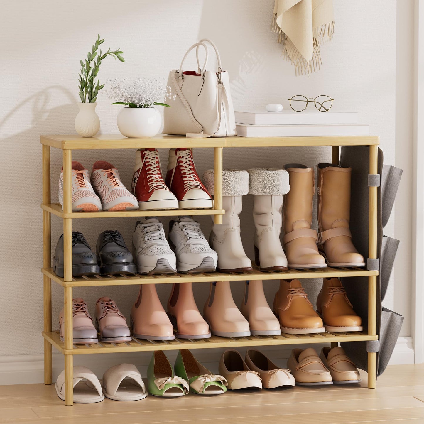 CozyBath Bamboo Shoe Rack 4 Tiers Shoe Organizer for Closet