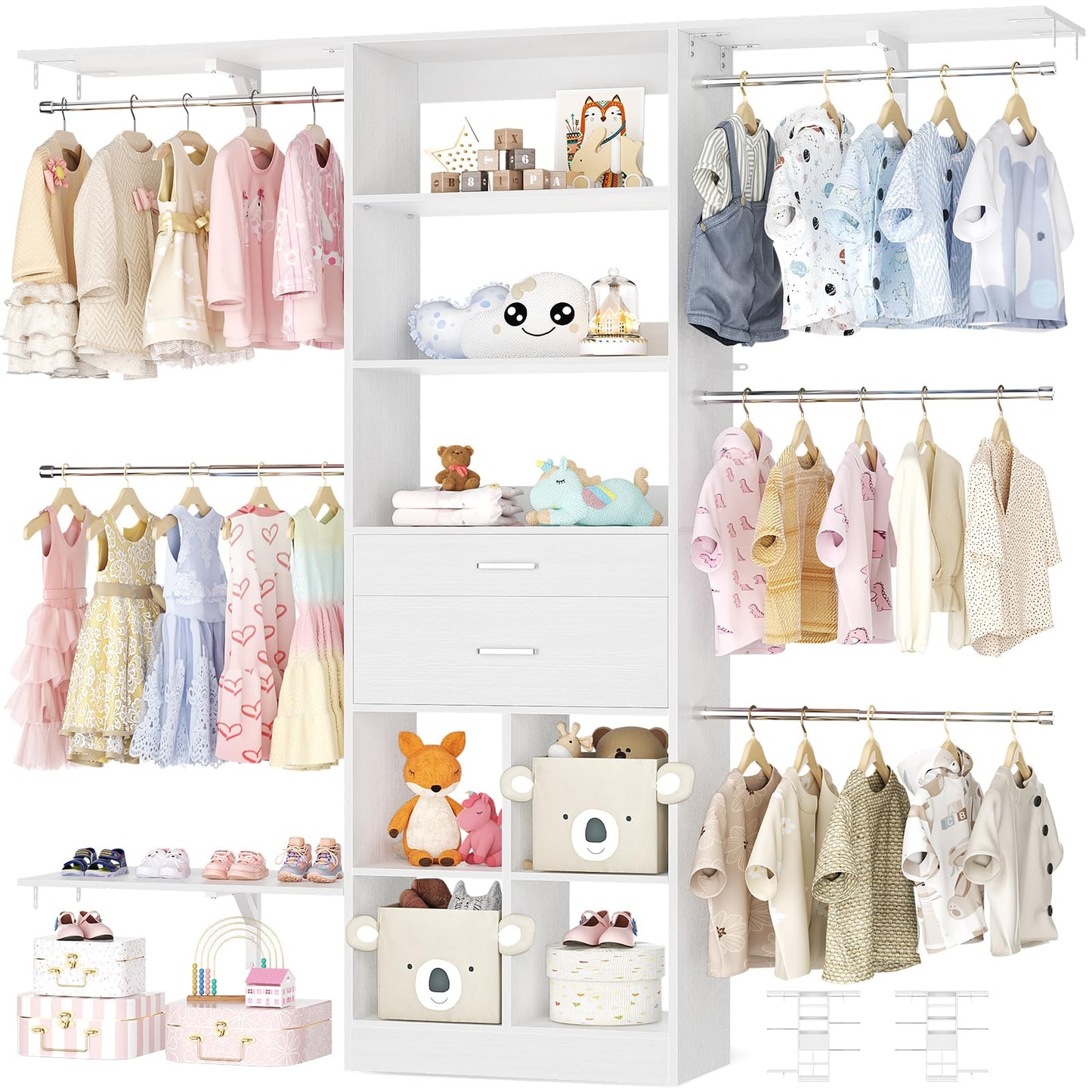 Kids Closet System with Drawers Hanging Shelving 8FT