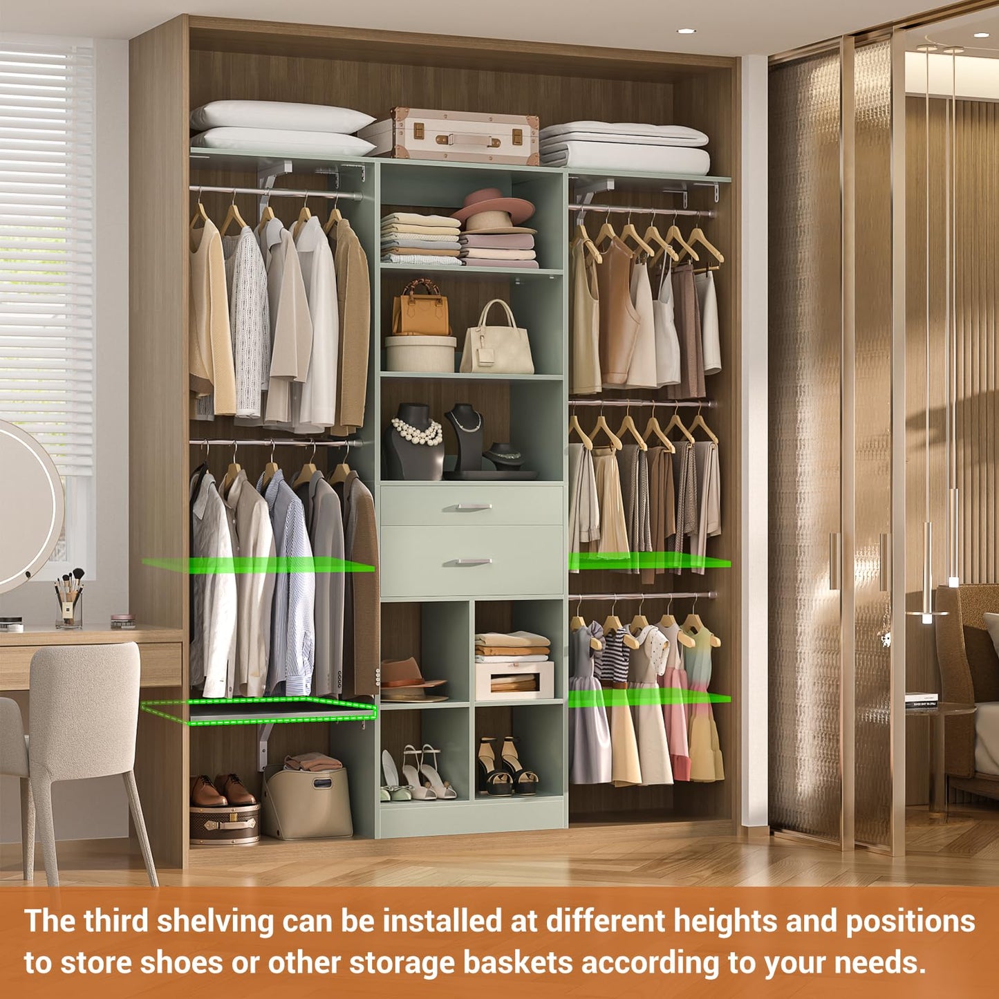 Kids Closet System with Drawers Hanging Shelving 8FT