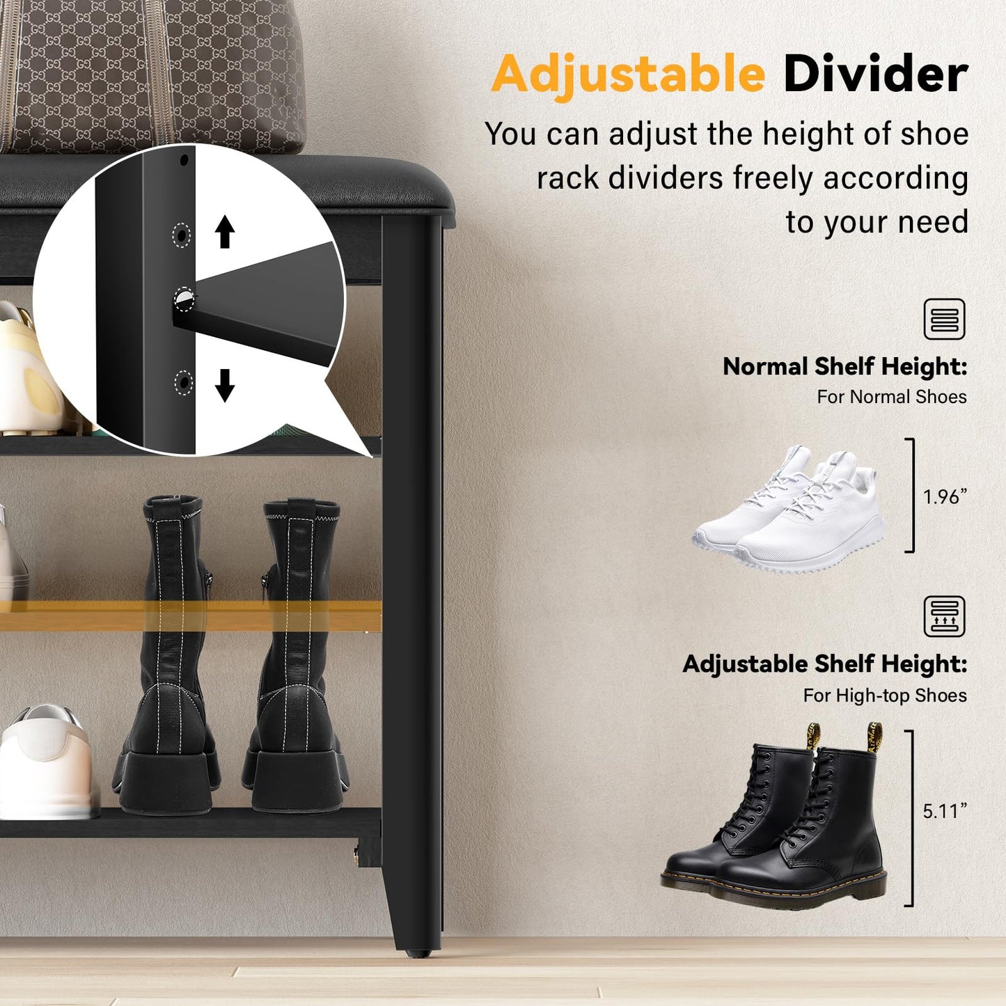 Entryway Shoe Bench Storage with Cushion Shelves