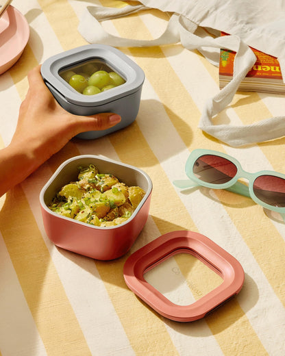 Glass Food Storage Set Ceramic Coated Lids Microwave Safe
