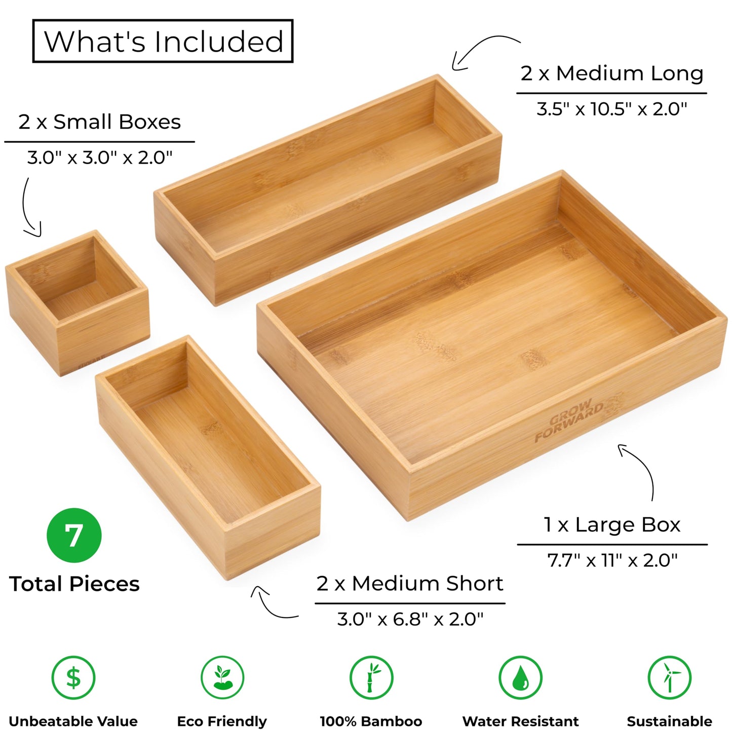 Bamboo Drawer Organizer Boxes Kitchen Bathroom Office