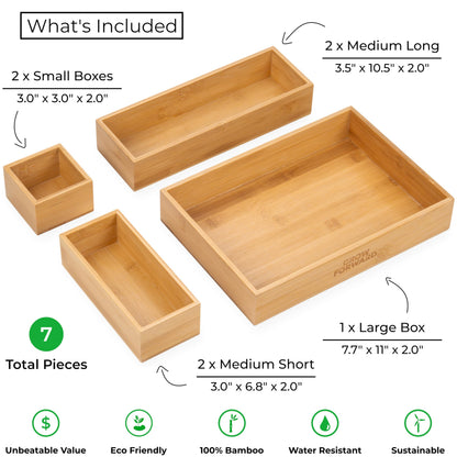 Bamboo Drawer Organizer Boxes Kitchen Bathroom Office