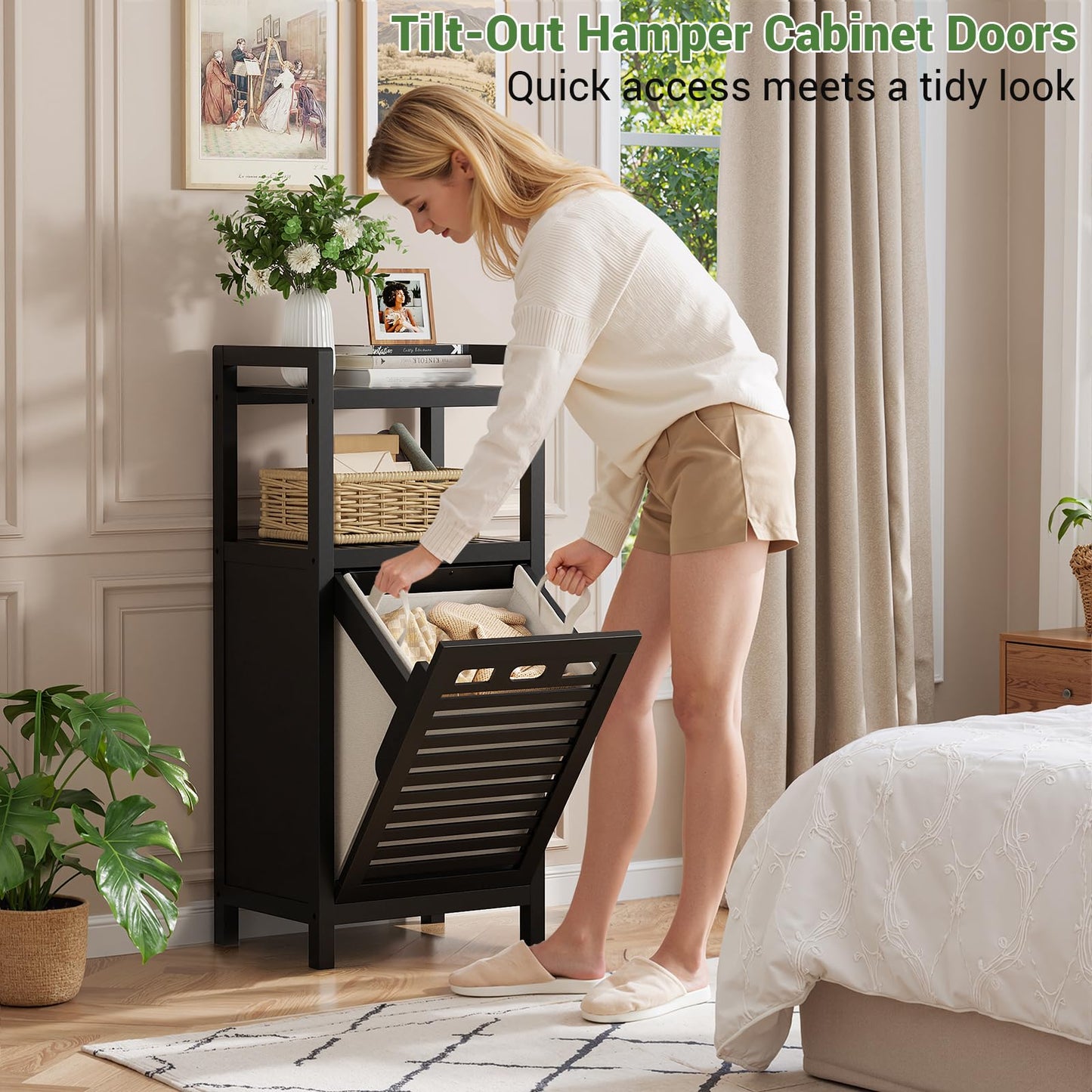 Tilt Out Laundry Hamper Cabinet with Storage