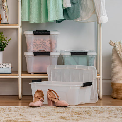 Stackable Clear Storage Bins with Latching Lids Secure Pull Handle