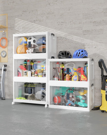 Stackable Folding Storage Bins with Wheels Doors