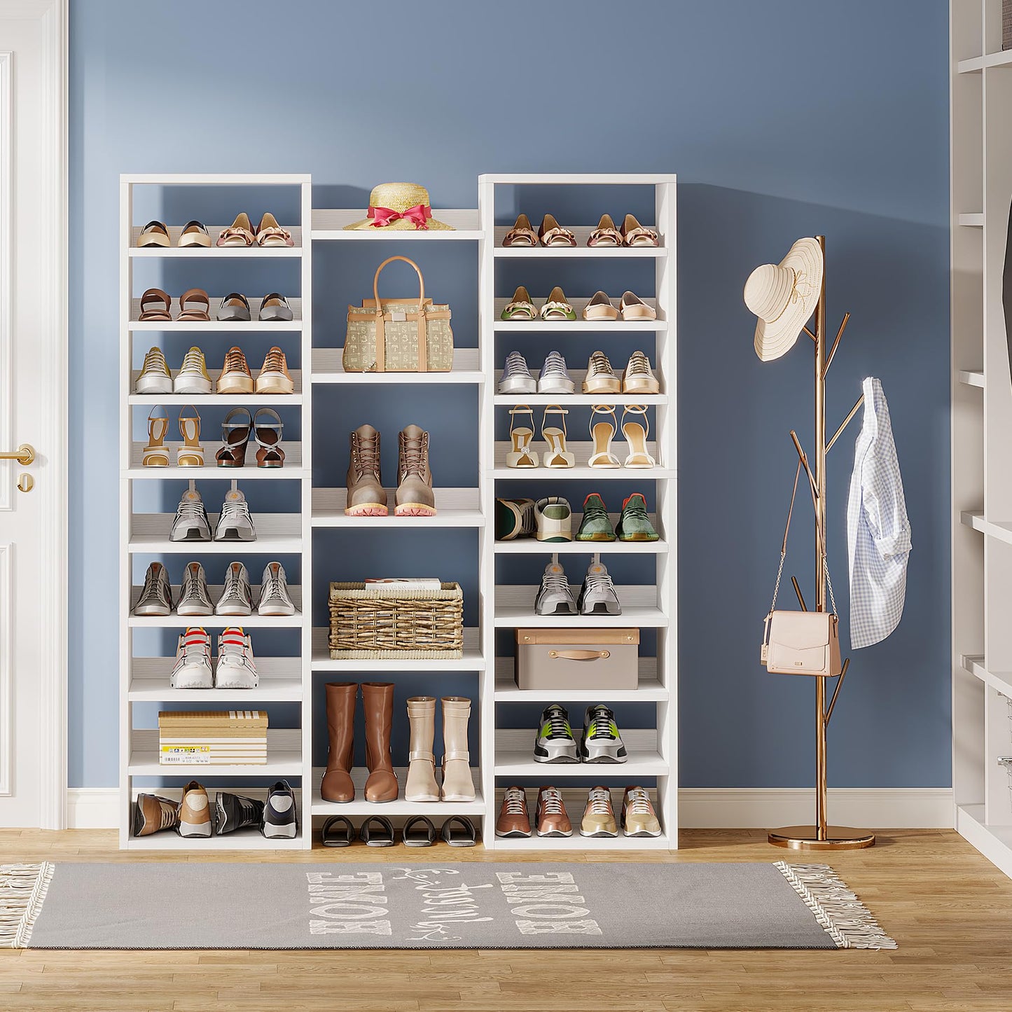 14 Tier Wooden Shoe Rack Entryway Shoe Organizer with Cubbies