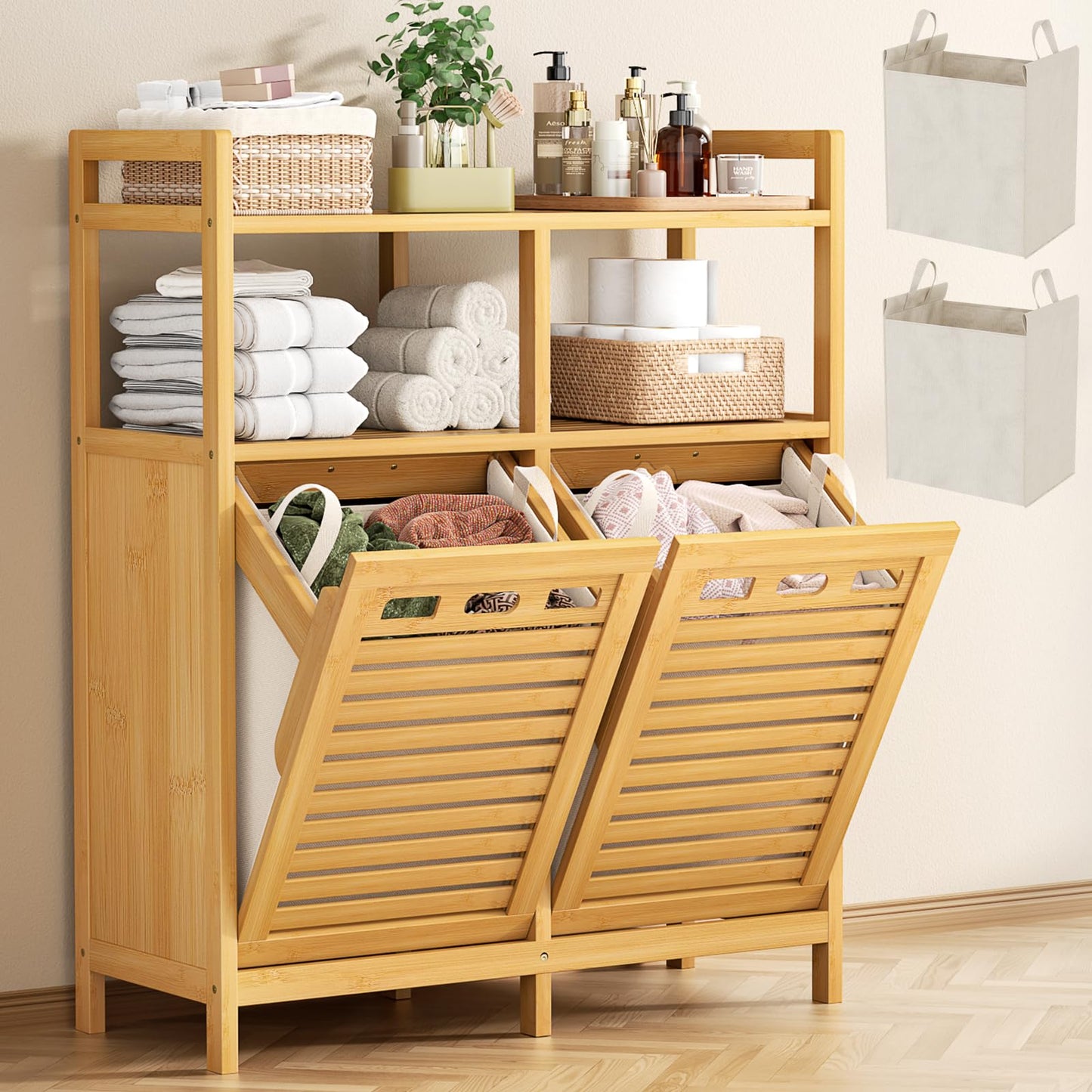 Tilt Out Laundry Hamper Cabinet with Storage