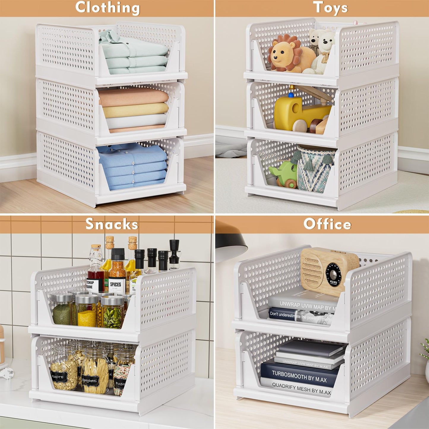 Stackable Closet Storage Bins Basket 5 Pack Organizer