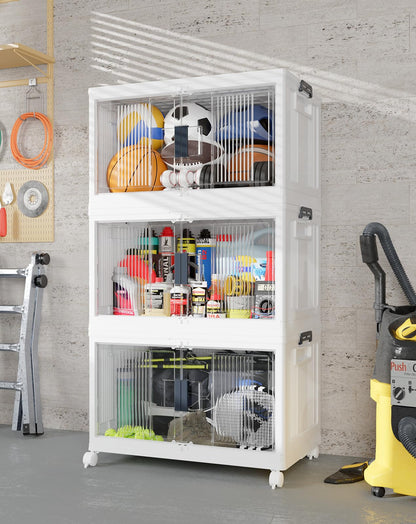 Stackable Folding Storage Bins with Wheels Doors