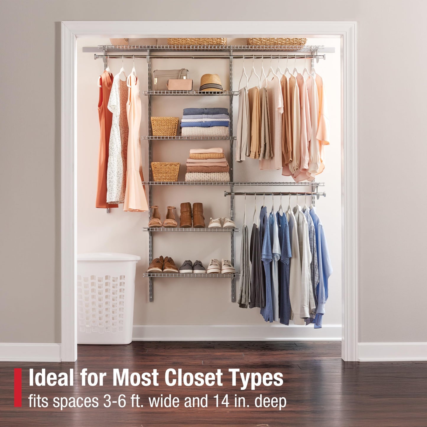Expandable Wire Closet Shelving Kit with Rods White