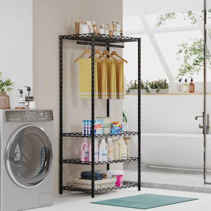 Heavy Duty Freestanding Garment Rack with Shelves Rods