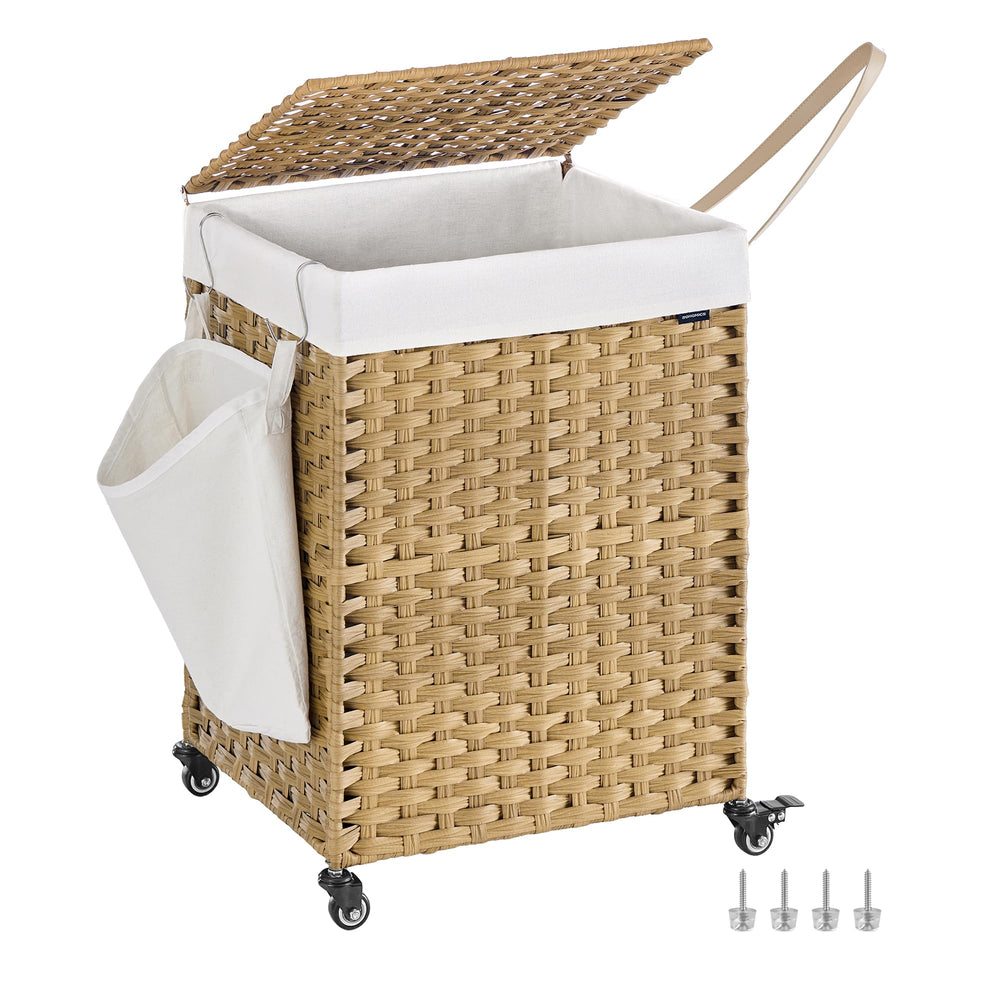 3 Section Rolling Laundry Hamper with Lid Removable Liner Basket