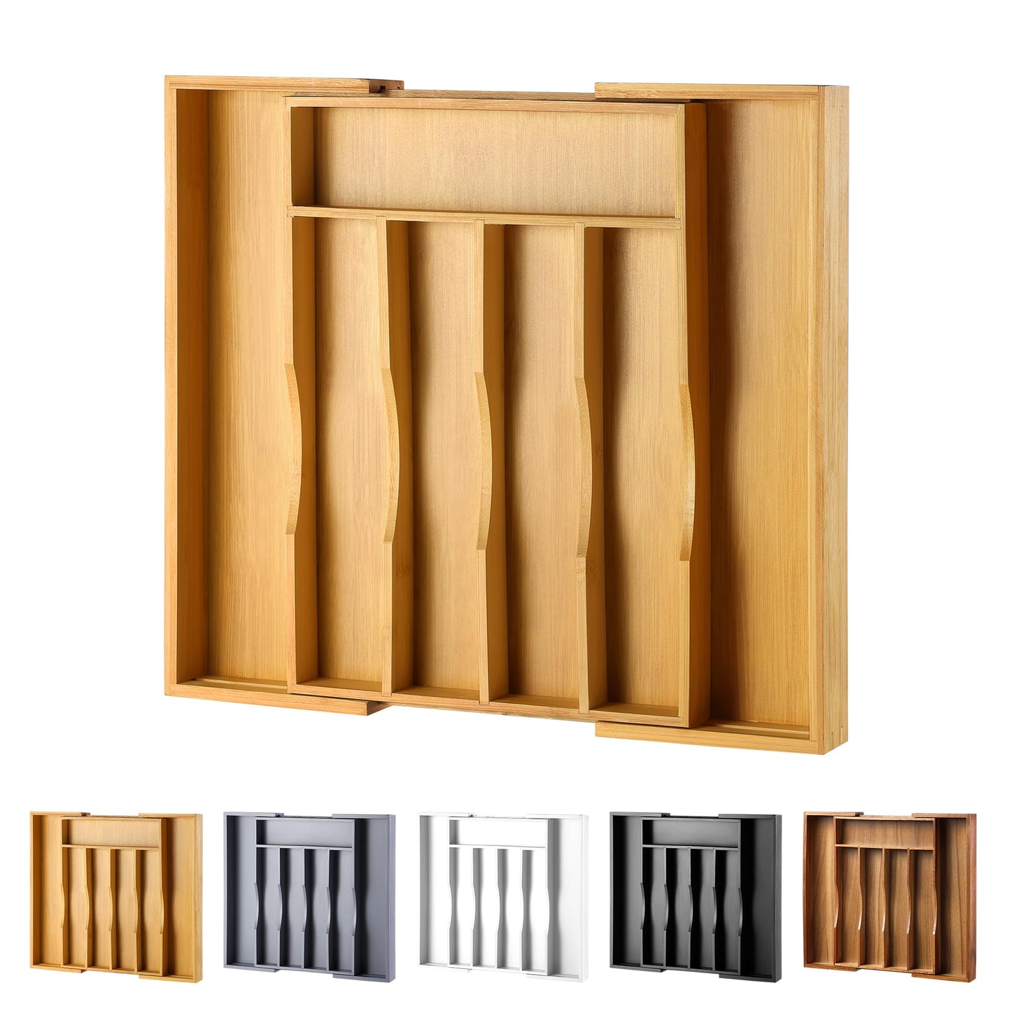 Oridom Expandable Bamboo Kitchen Drawer Organizer
