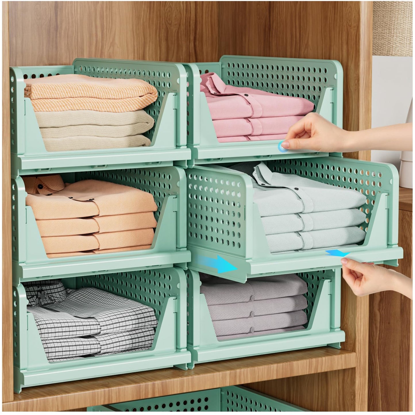 Stackable Foldable Closet Storage Baskets Organizer White