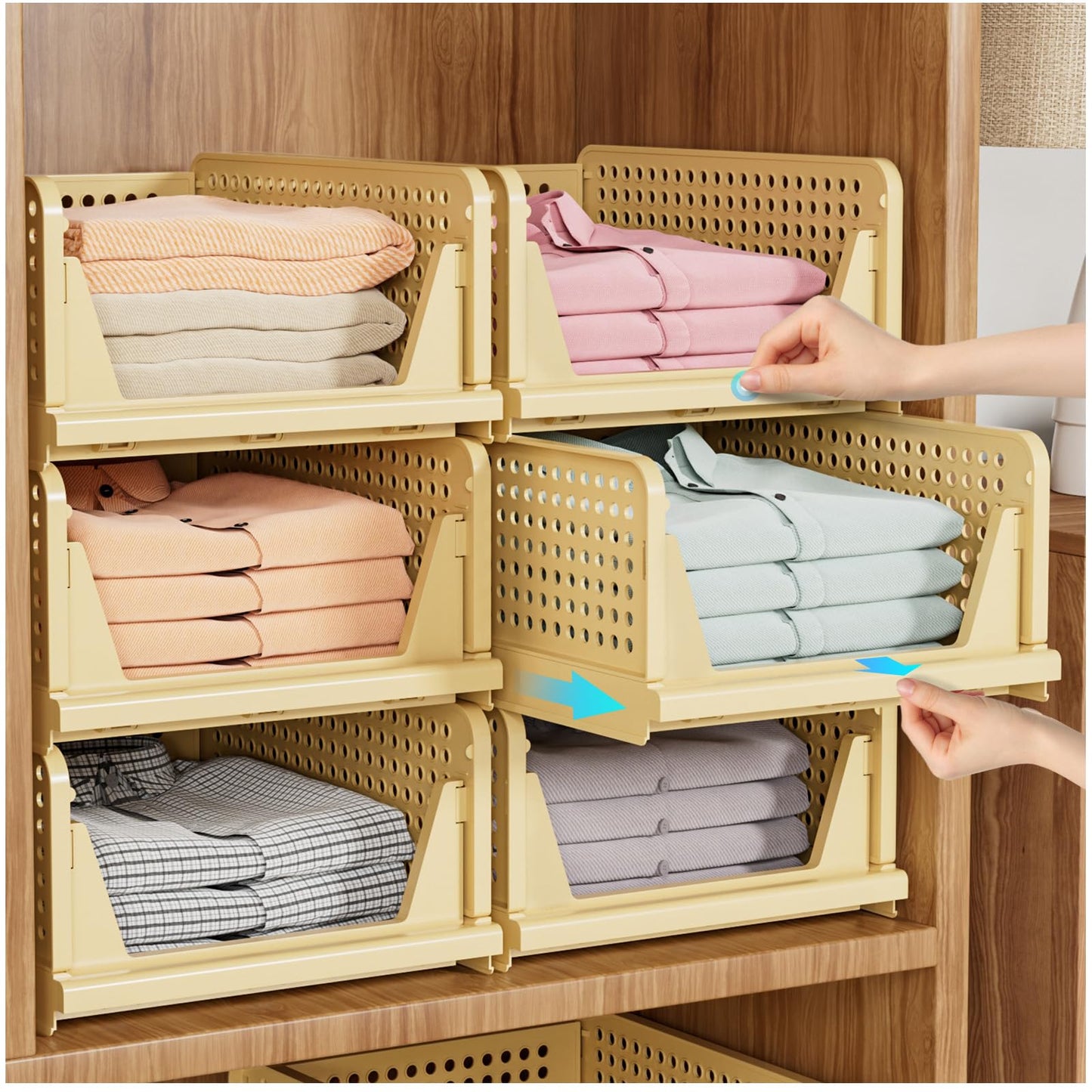 Stackable Foldable Closet Storage Baskets Organizer White