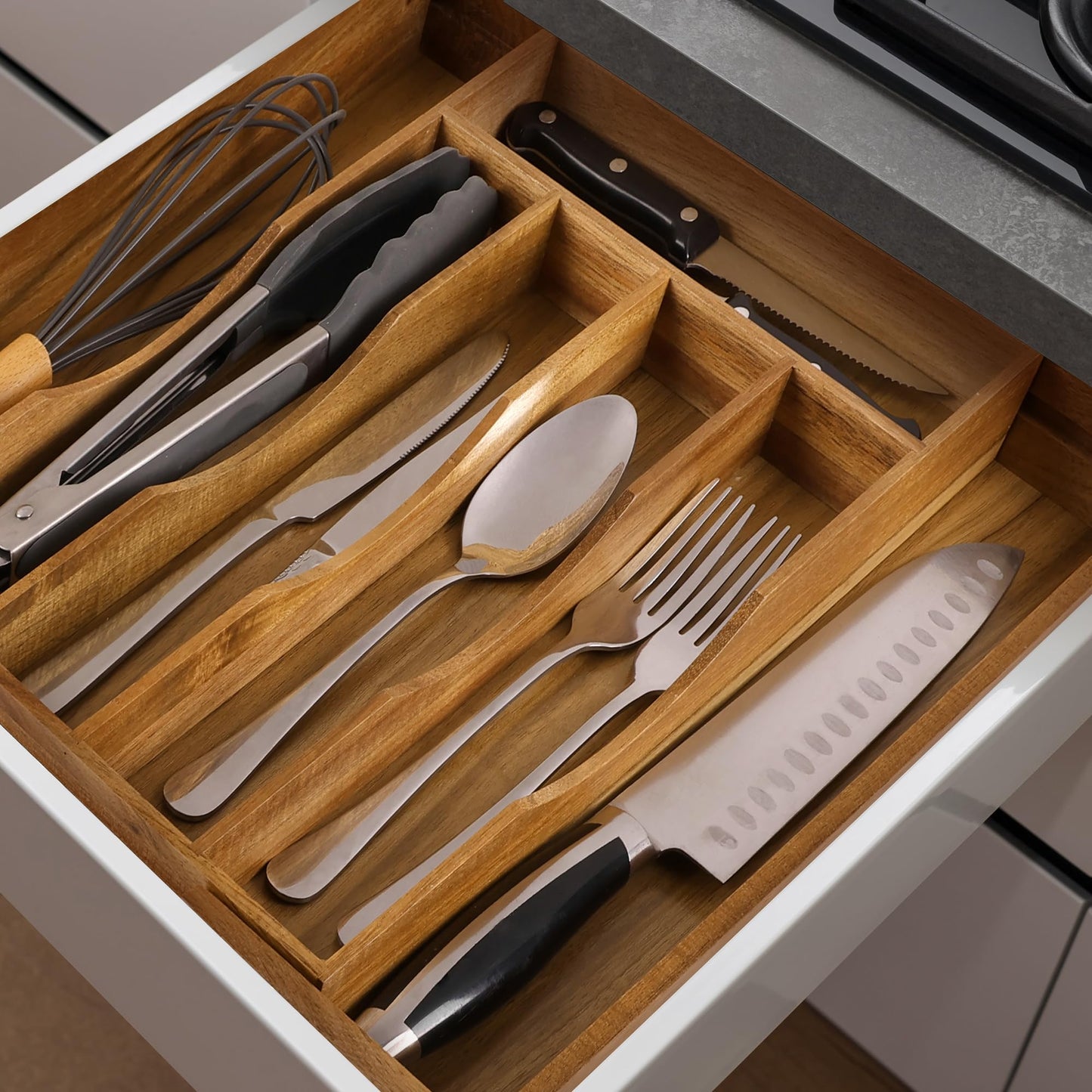 Oridom Expandable Bamboo Kitchen Drawer Organizer