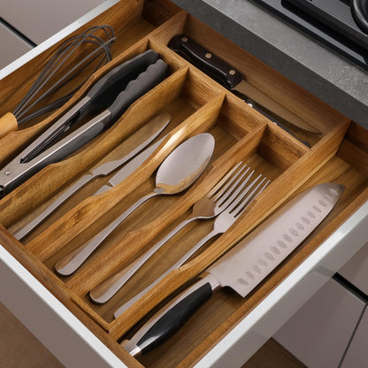 Oridom Expandable Bamboo Kitchen Drawer Organizer