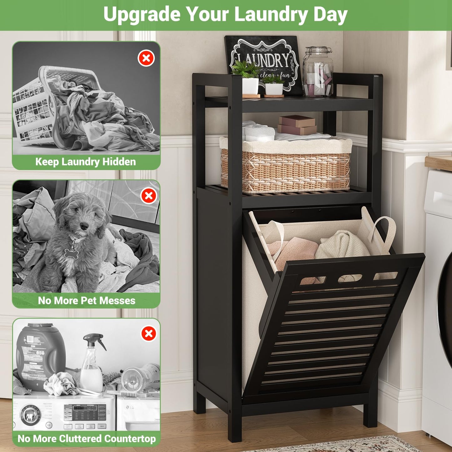 Tilt Out Laundry Hamper Cabinet with Storage