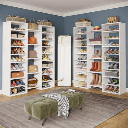 14 Tier Wooden Shoe Rack Entryway Shoe Organizer with Cubbies