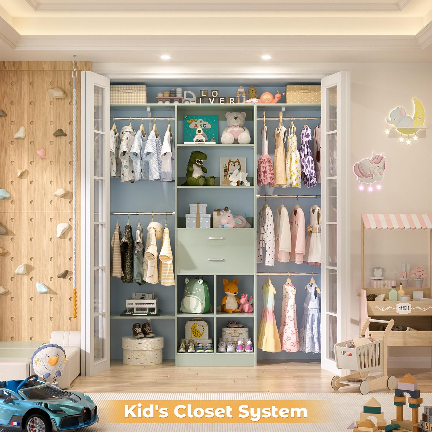 Kids Closet System with Drawers Hanging Shelving 8FT