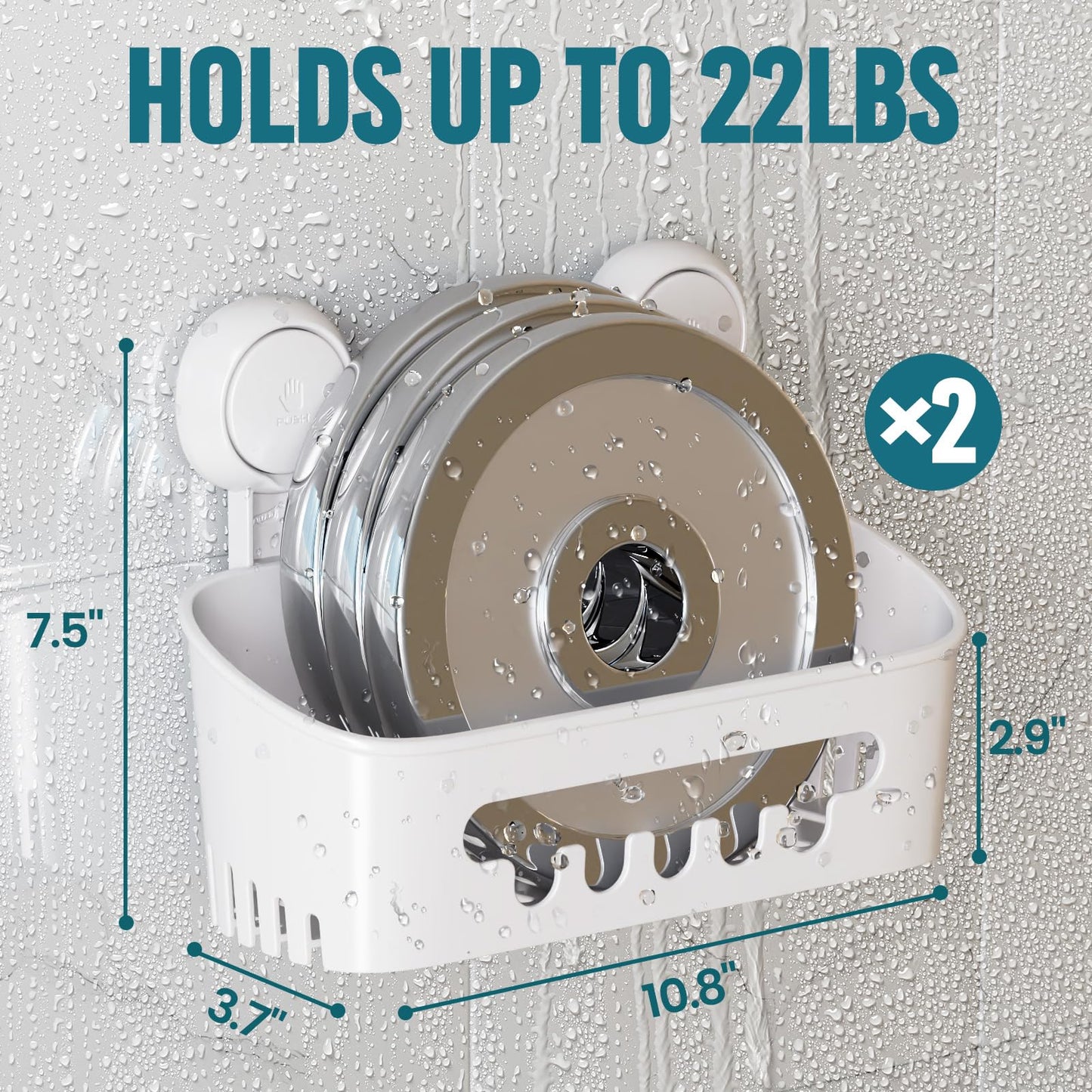 Suction Cup Shower Caddy 2 Pack No Drill Bathroom Organizer