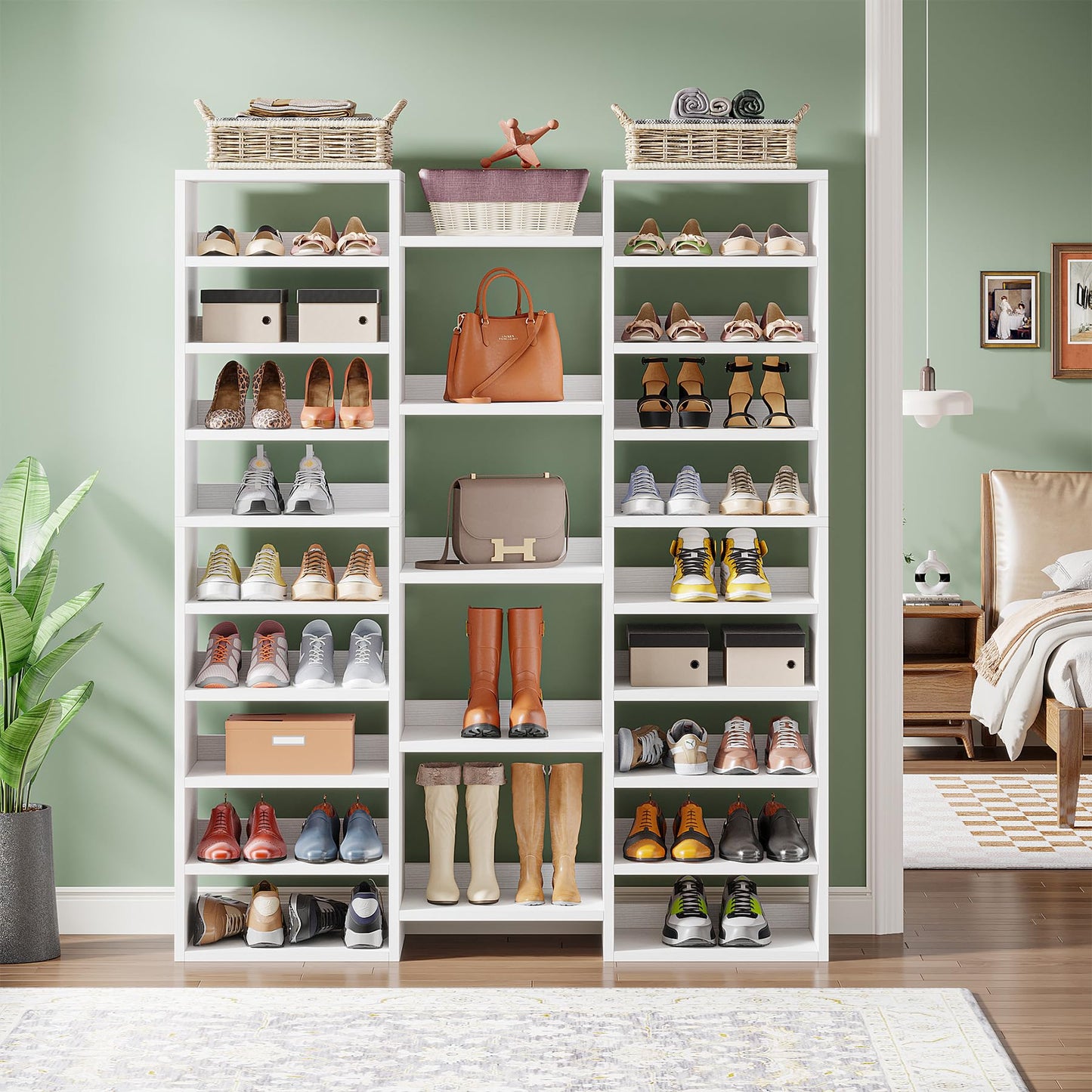 14 Tier Wooden Shoe Rack Entryway Shoe Organizer with Cubbies