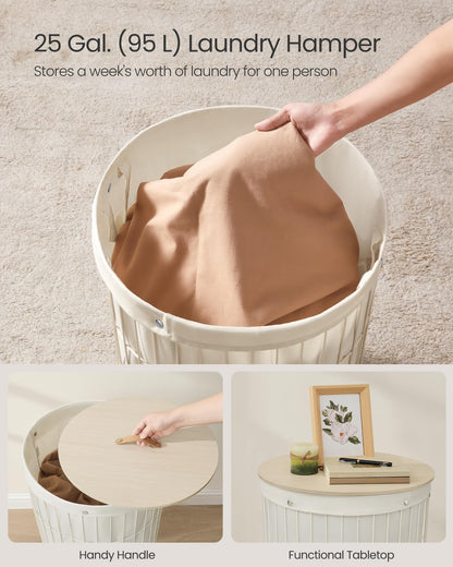 Round Laundry Hamper with Lid 95L Removable Liner