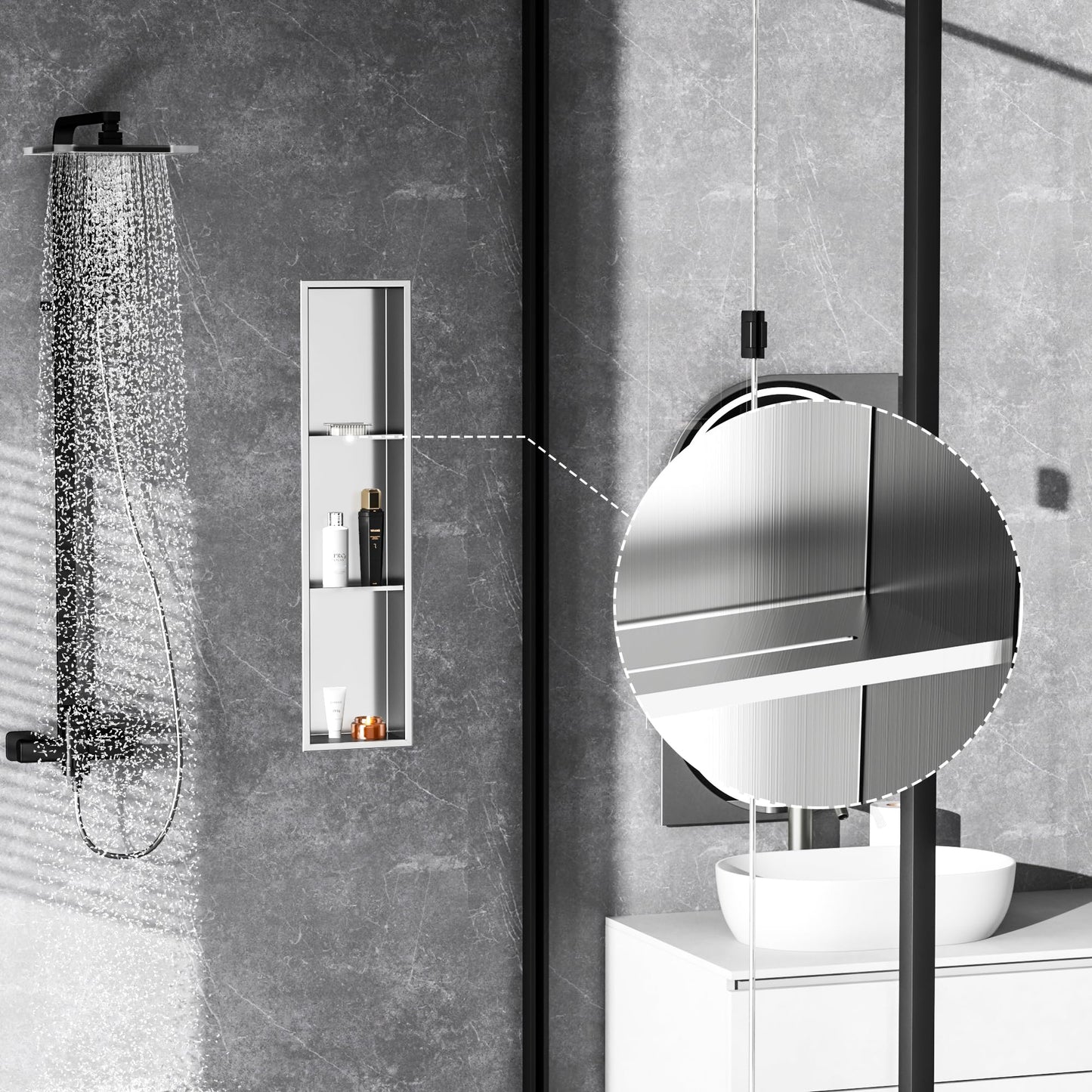 Three-Tier Stainless Recessed Shower Wall Niche