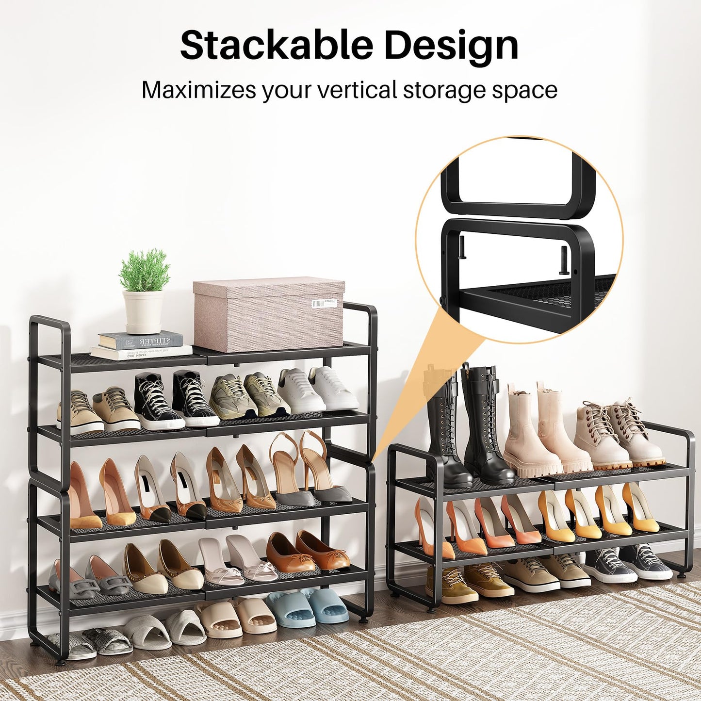Expandable Stackable Metal Shoe Rack Organizer Shelf