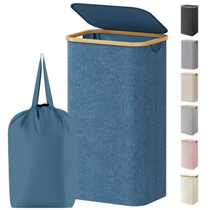 Laundry Basket Lid Bamboo Handles Foldable Hamper