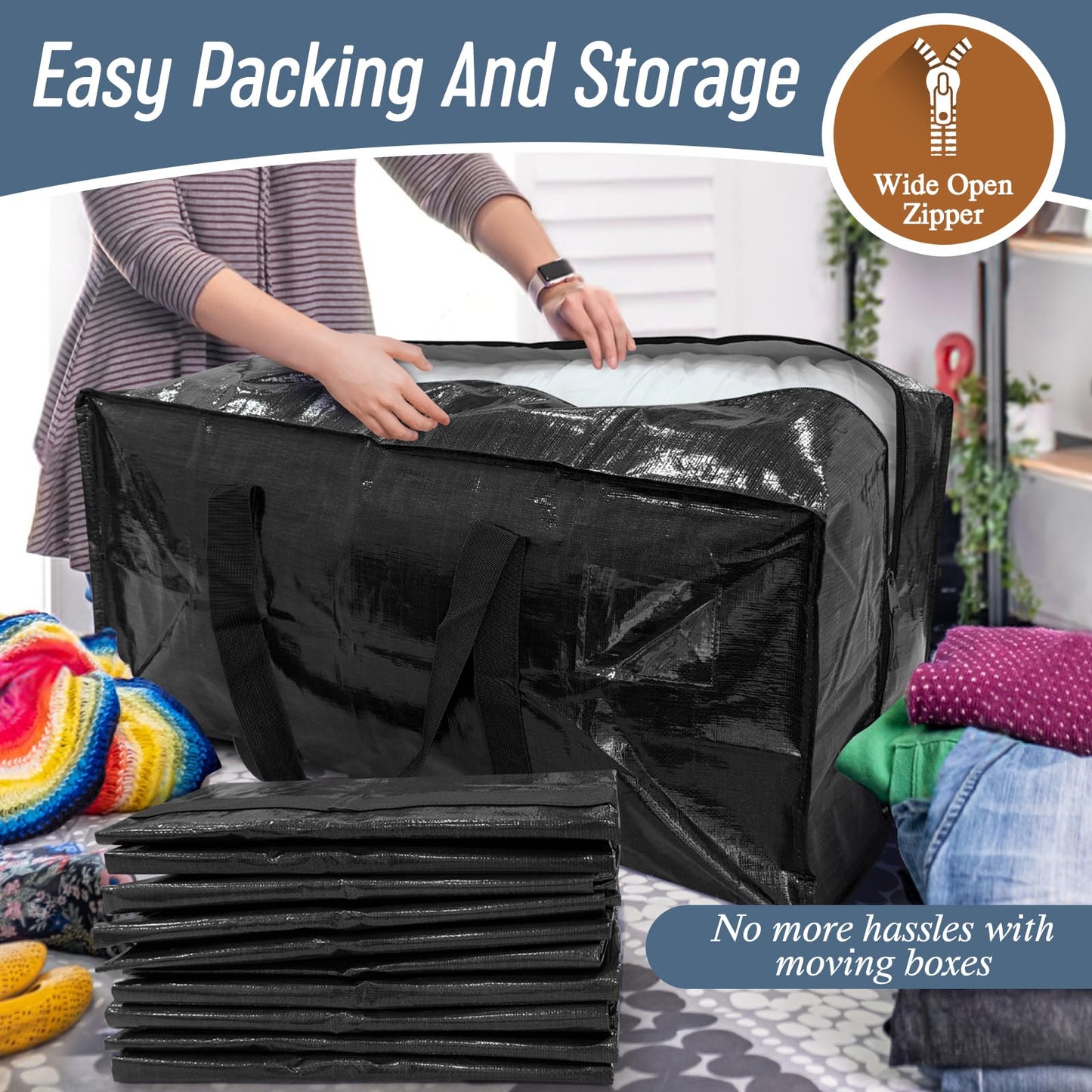 Heavy Duty Moving Storage Bags with Zipper Handles