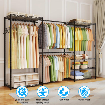 Heavy Duty Freestanding Garment Rack with Shelves Rods
