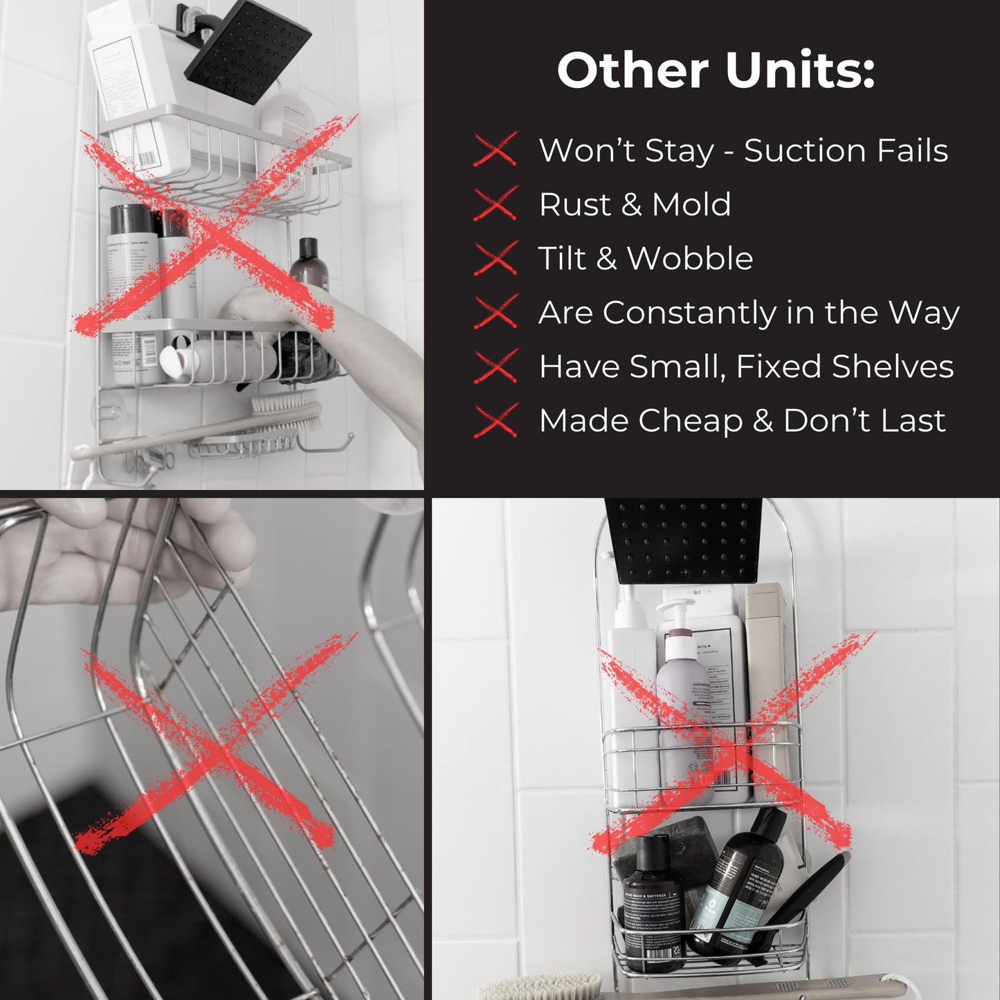 Rust Resistant Shower Caddy Adjustable Shelves Bathroom Organizer