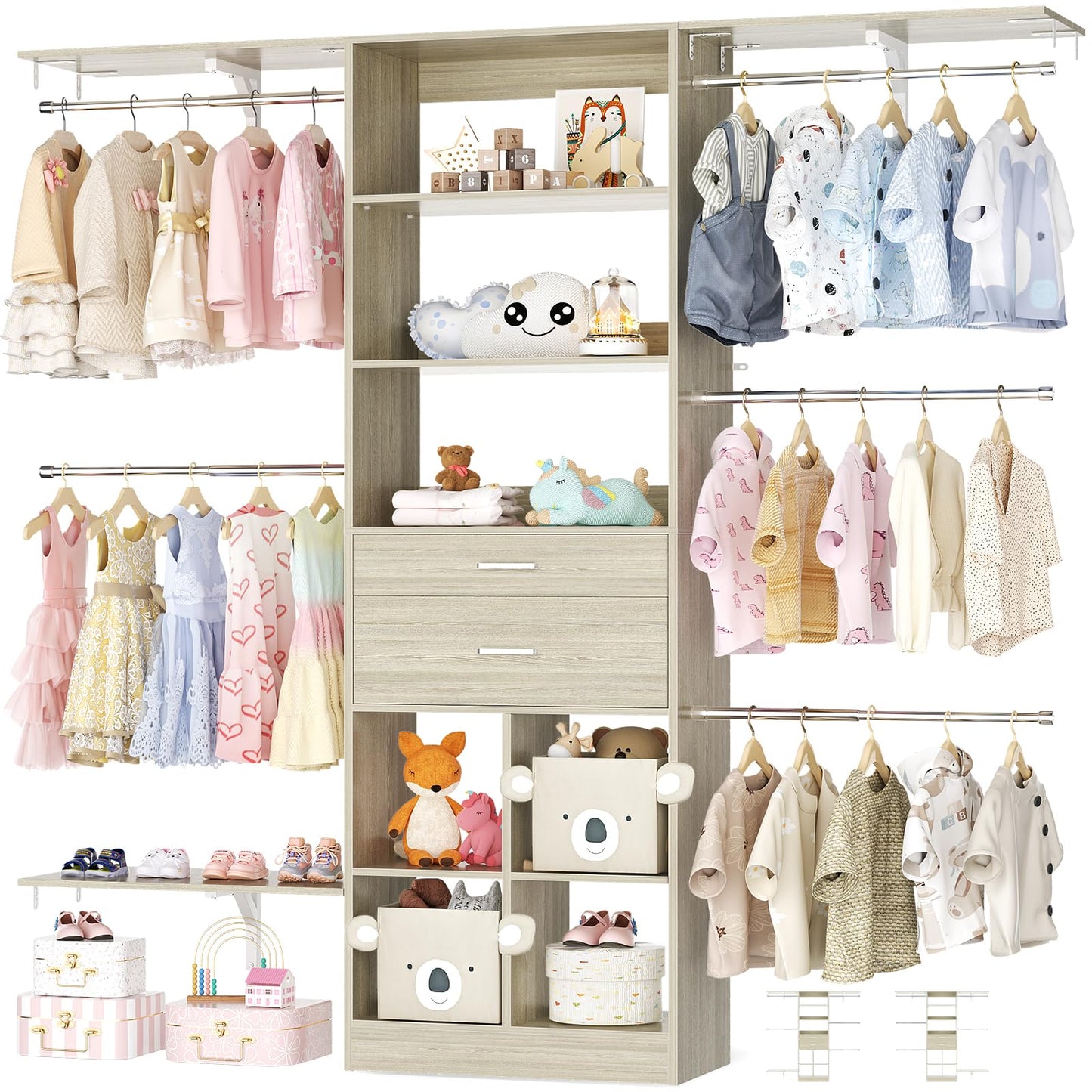 Kids Closet System with Drawers Hanging Shelving 8FT
