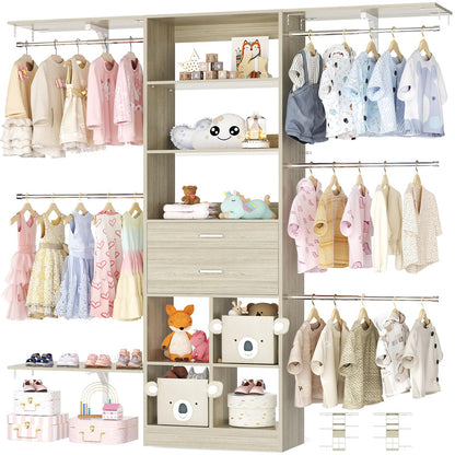 Kids Closet System with Drawers Hanging Shelving 8FT