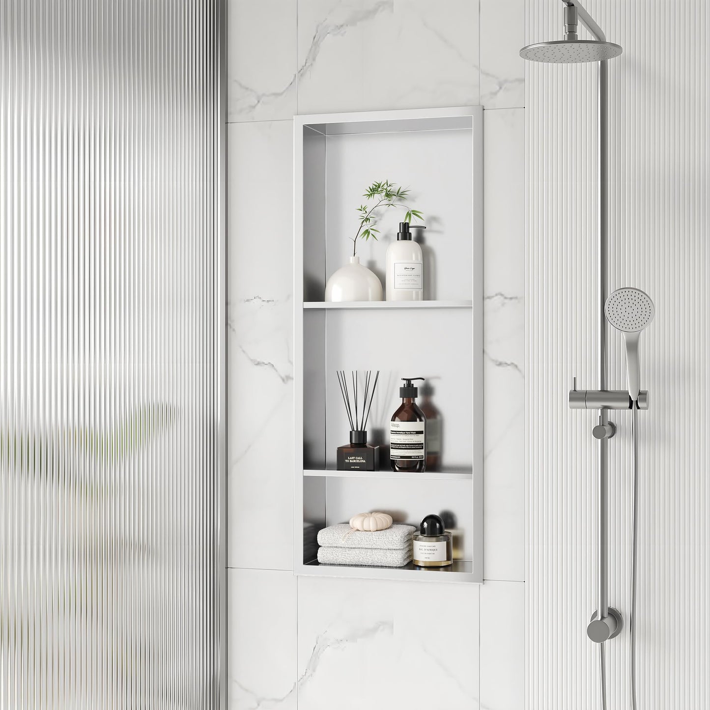 Three-Tier Stainless Recessed Shower Wall Niche