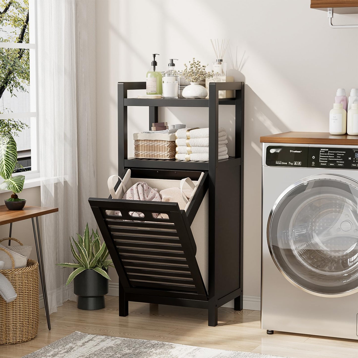 Tilt Out Laundry Hamper Cabinet with Storage
