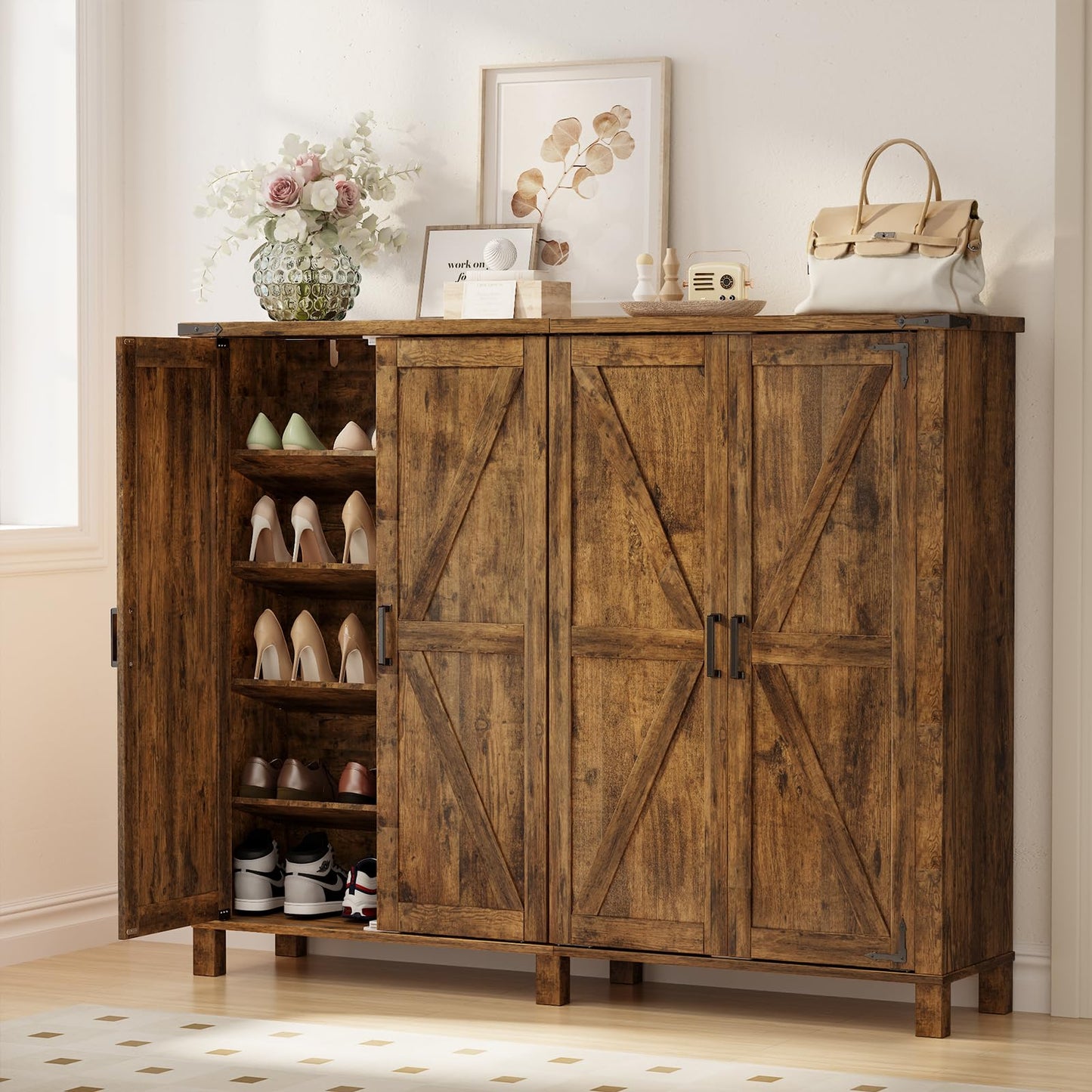 5 Tier Shoe Storage Cabinet Farmhouse Shoe Rack