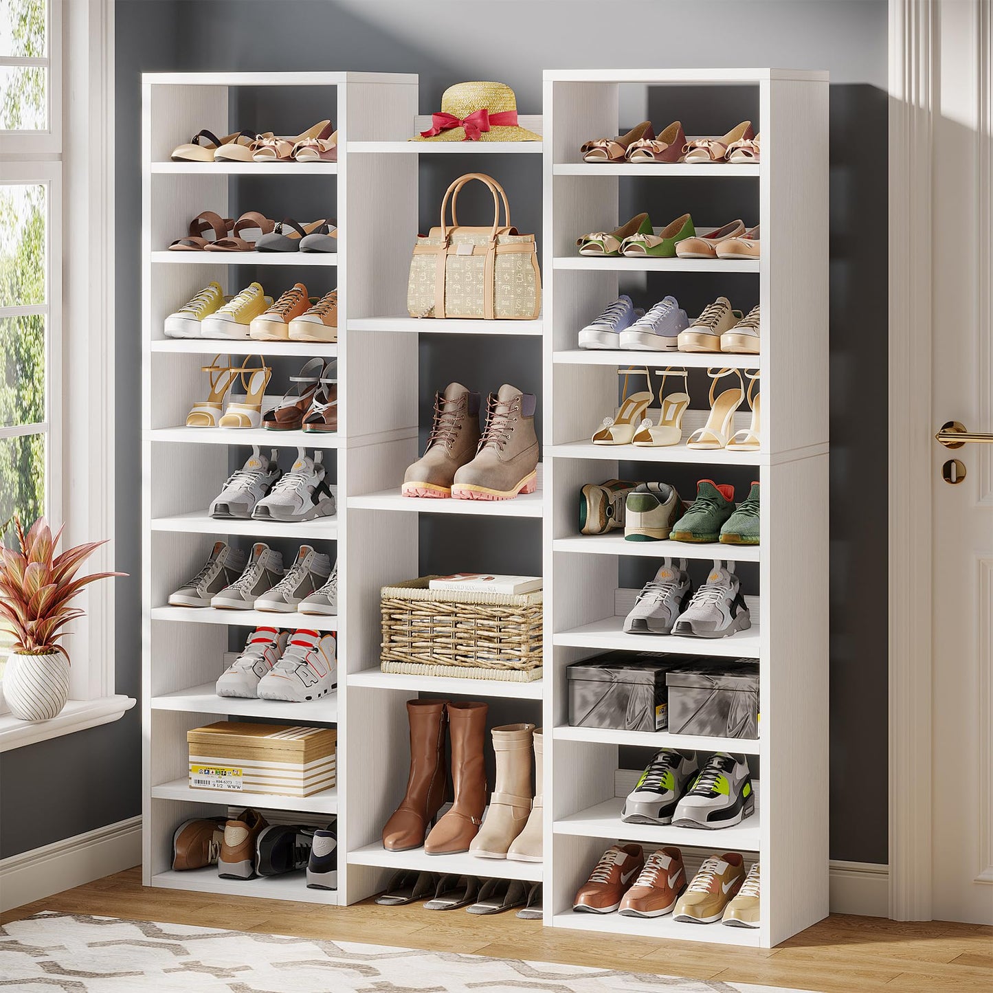 14 Tier Wooden Shoe Rack Entryway Shoe Organizer with Cubbies