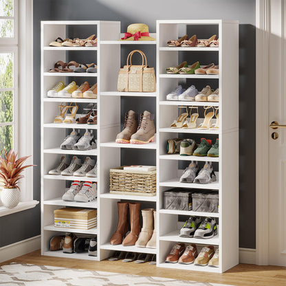 14 Tier Wooden Shoe Rack Entryway Shoe Organizer with Cubbies