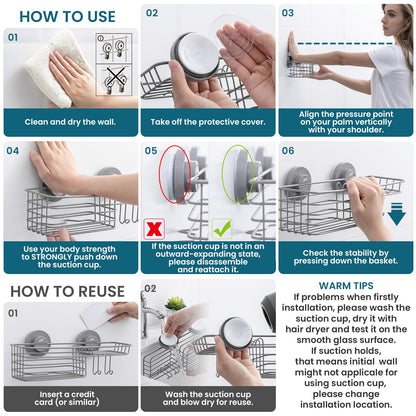 TAILI Suction Shower Caddy with 4 Hooks