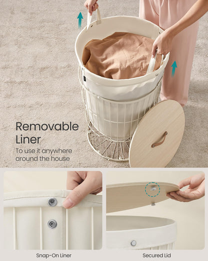 Round Laundry Hamper with Lid 95L Removable Liner