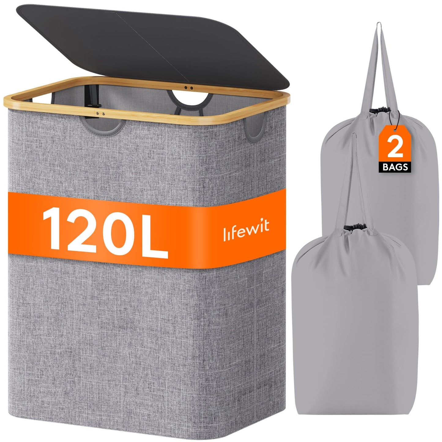 Laundry Basket Lid Bamboo Handles Foldable Hamper