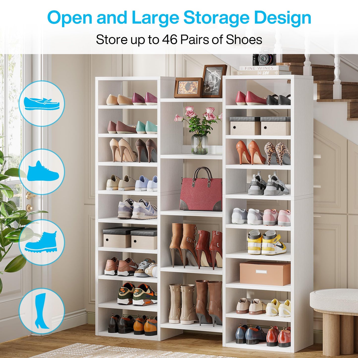14 Tier Wooden Shoe Rack Entryway Shoe Organizer with Cubbies