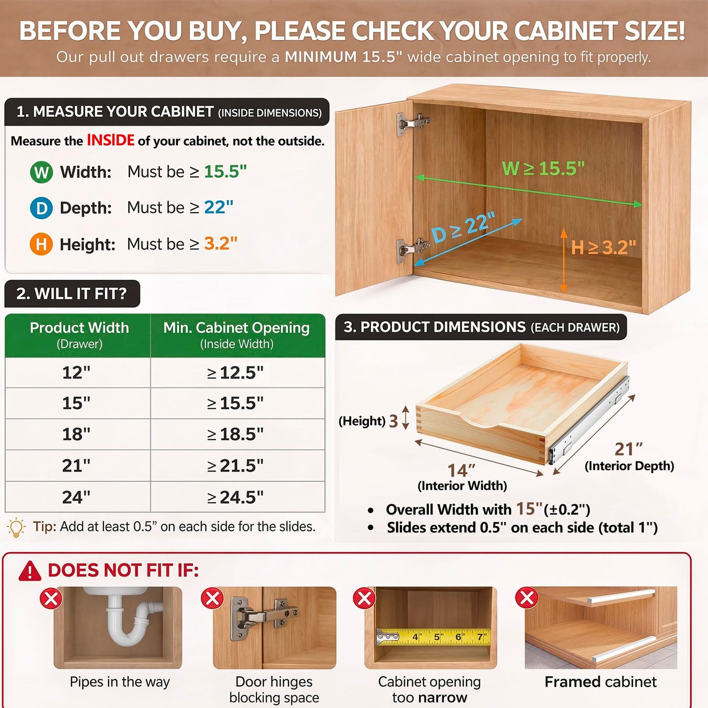 Wooden Pull Out Cabinet Organizer Soft Close Slide Shelves