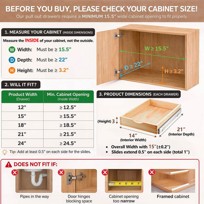 Wooden Pull Out Cabinet Organizer Soft Close Slide Shelves